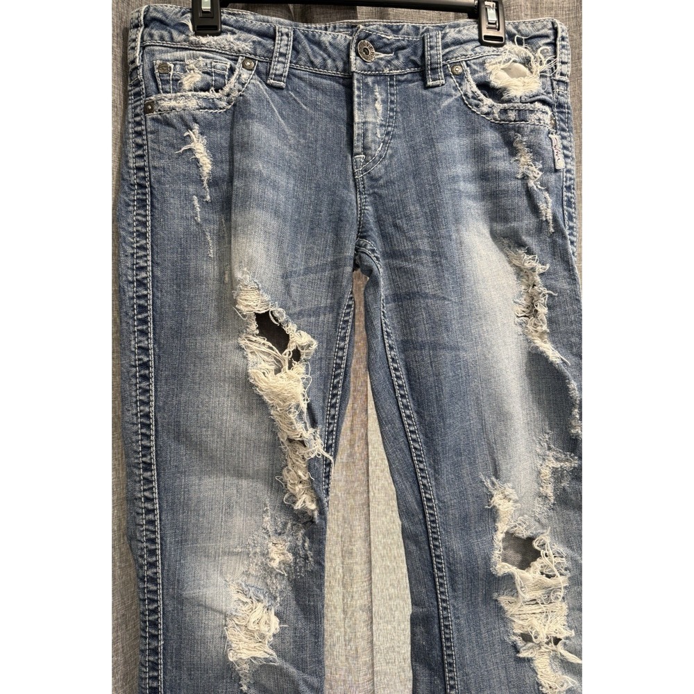 Silver Jeans Womens Distressed Frances 18" Bootcut 31x33 White Stitch Low Rise - Picture 2 of 12
